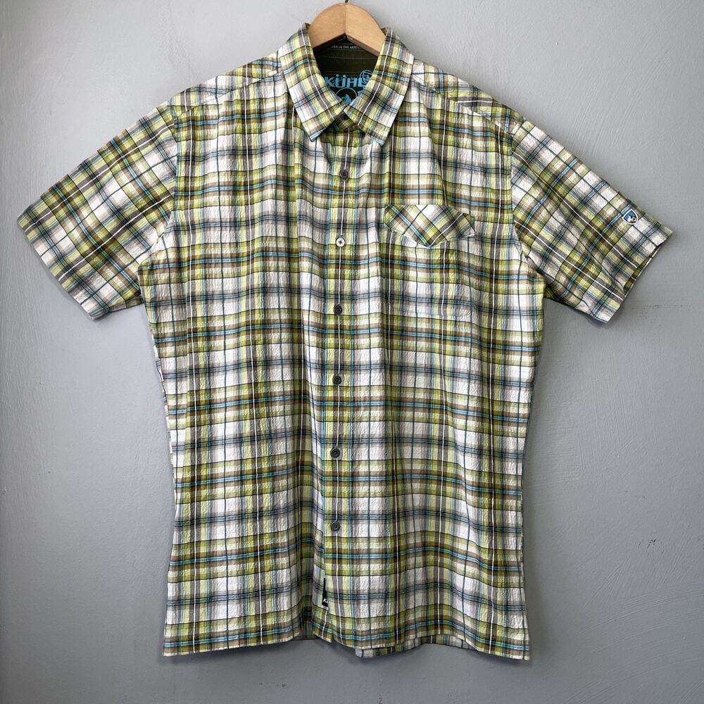 Kuhl Mountain Grown Button Up Shirt Mens Size Large Plaid Seersucker Outdoors